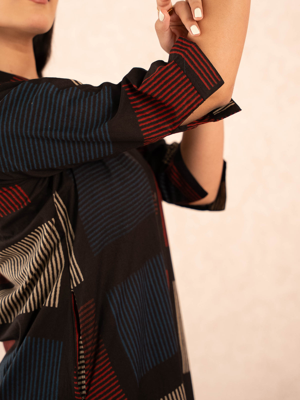 Black Geometric Print Cotton Shirt Dress
