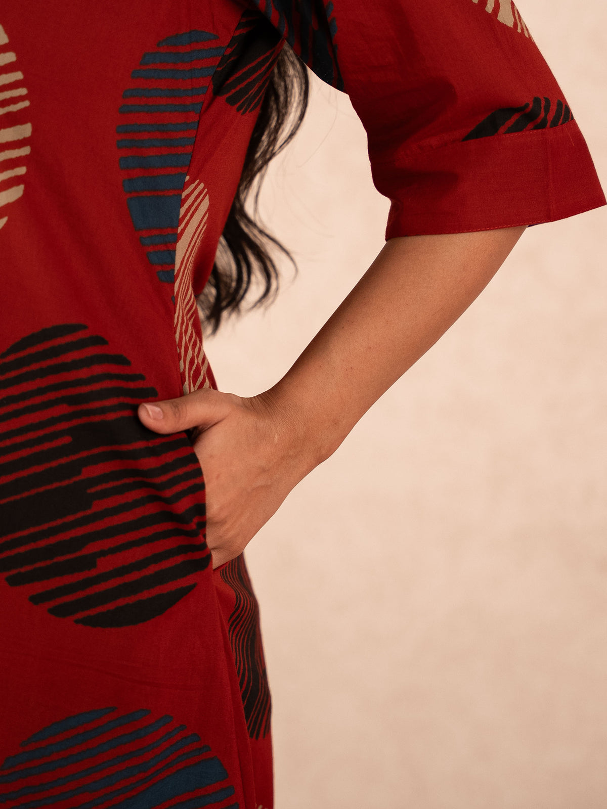 Rust Red Textured Polka Dot Kurta with Striped Palazzo Set