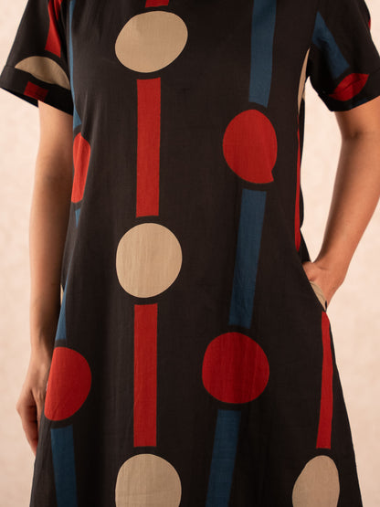 Black Polka Dot & Stripe Print Kurta with Palazzo Set