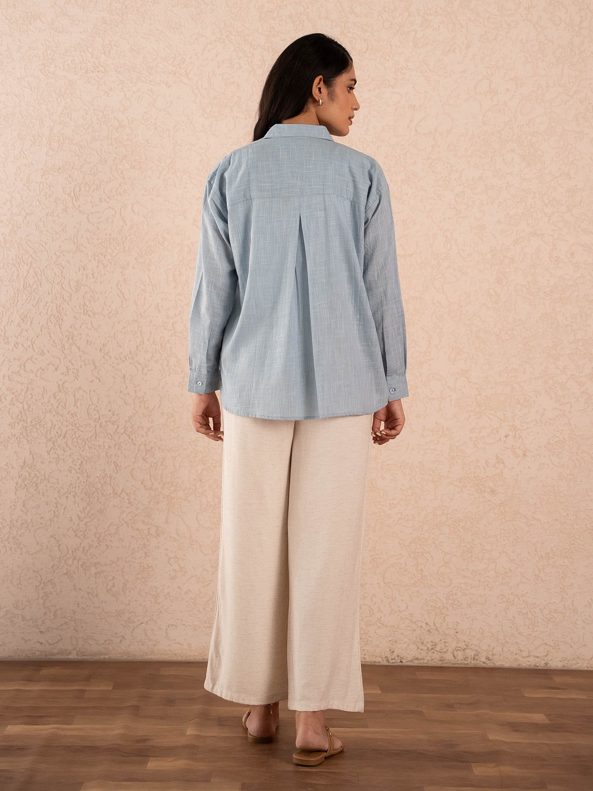 Grey Blue Textured Relaxed Cotton Shirt