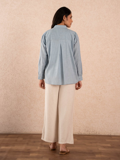 Grey Blue Textured Relaxed Cotton Shirt