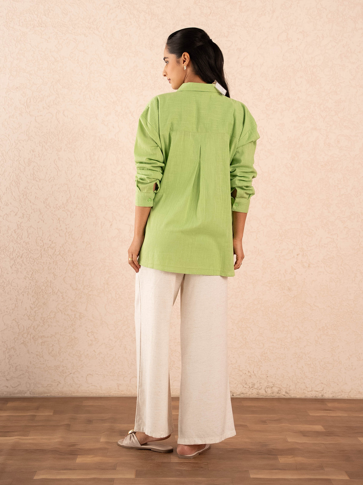 Lime Green Textured Relaxed Cotton Shirt