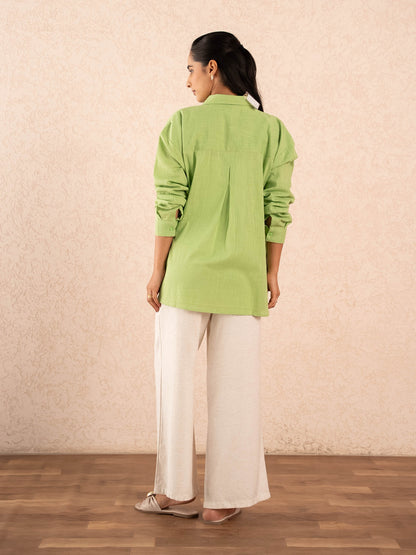 Lime Green Textured Relaxed Cotton Shirt