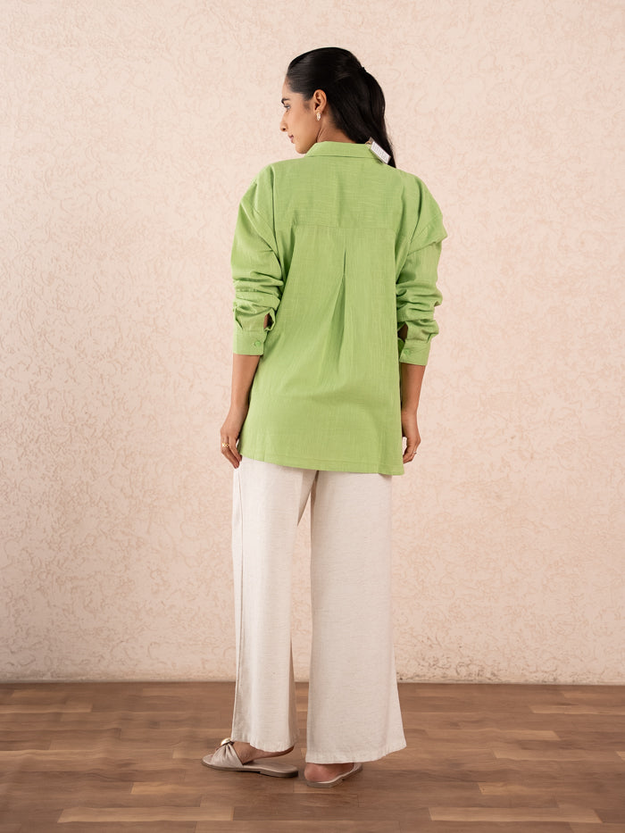 Lime Green Textured Relaxed Cotton Shirt