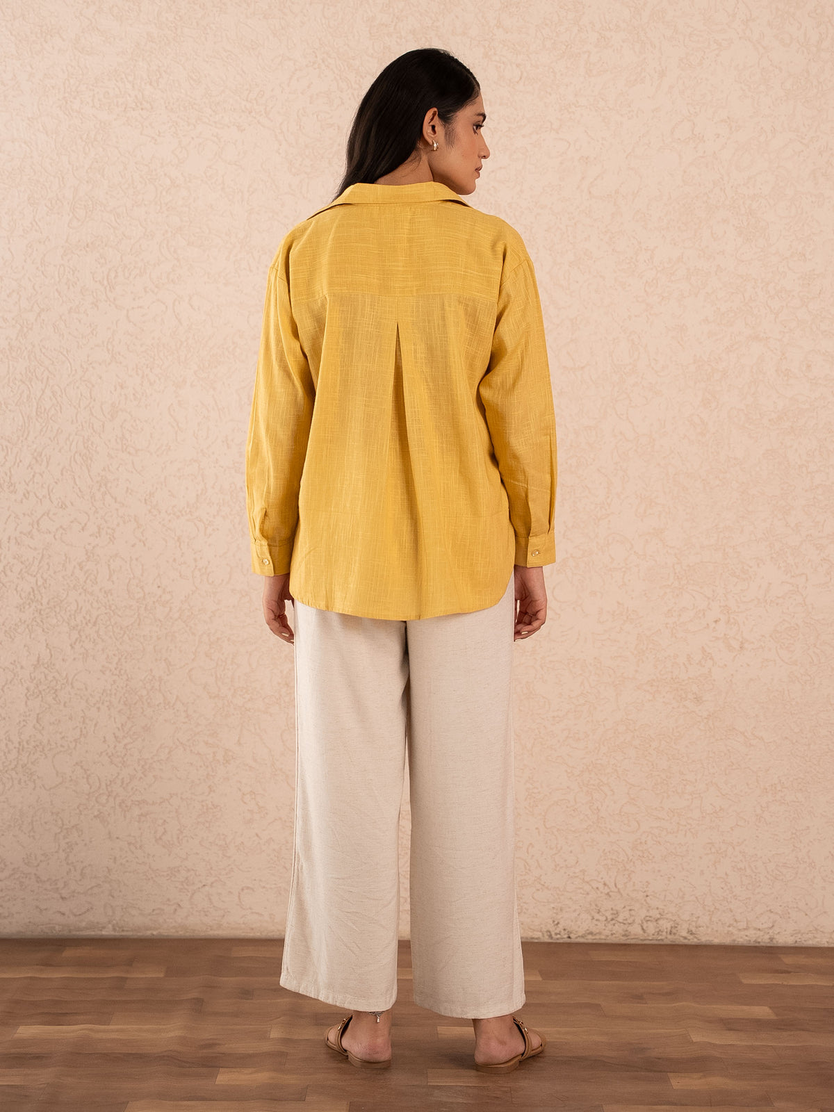 Mustard Yellow Textured Relaxed Cotton Shirt