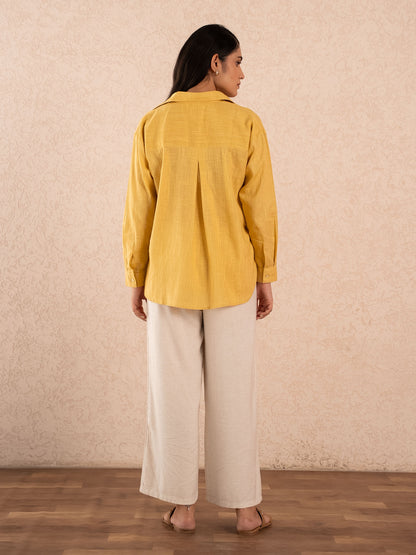 Mustard Yellow Textured Relaxed Cotton Shirt