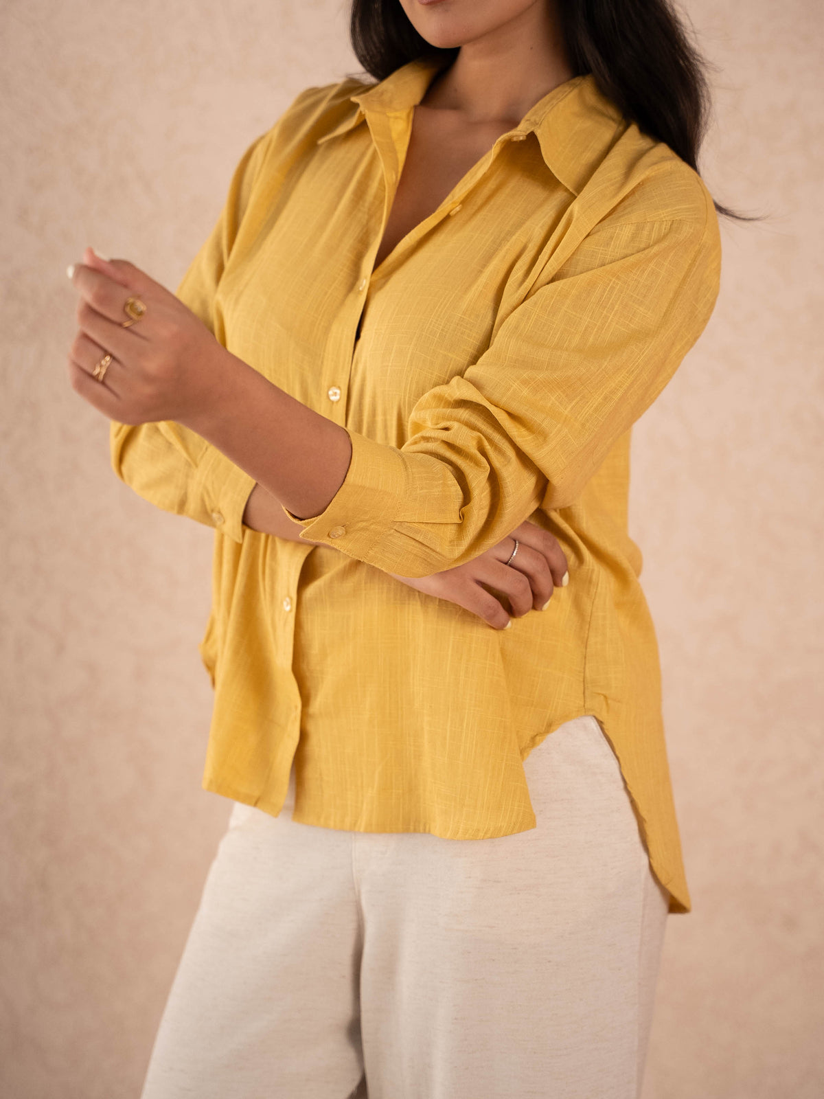 Mustard Yellow Textured Relaxed Cotton Shirt