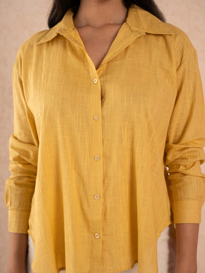 Mustard Yellow Textured Relaxed Cotton Shirt