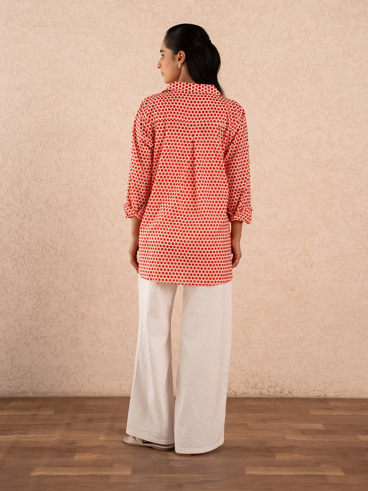 Red Polka Dot Print Relaxed Cotton Shirt