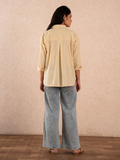 Pastel Yellow Textured Relaxed Cotton Shirt