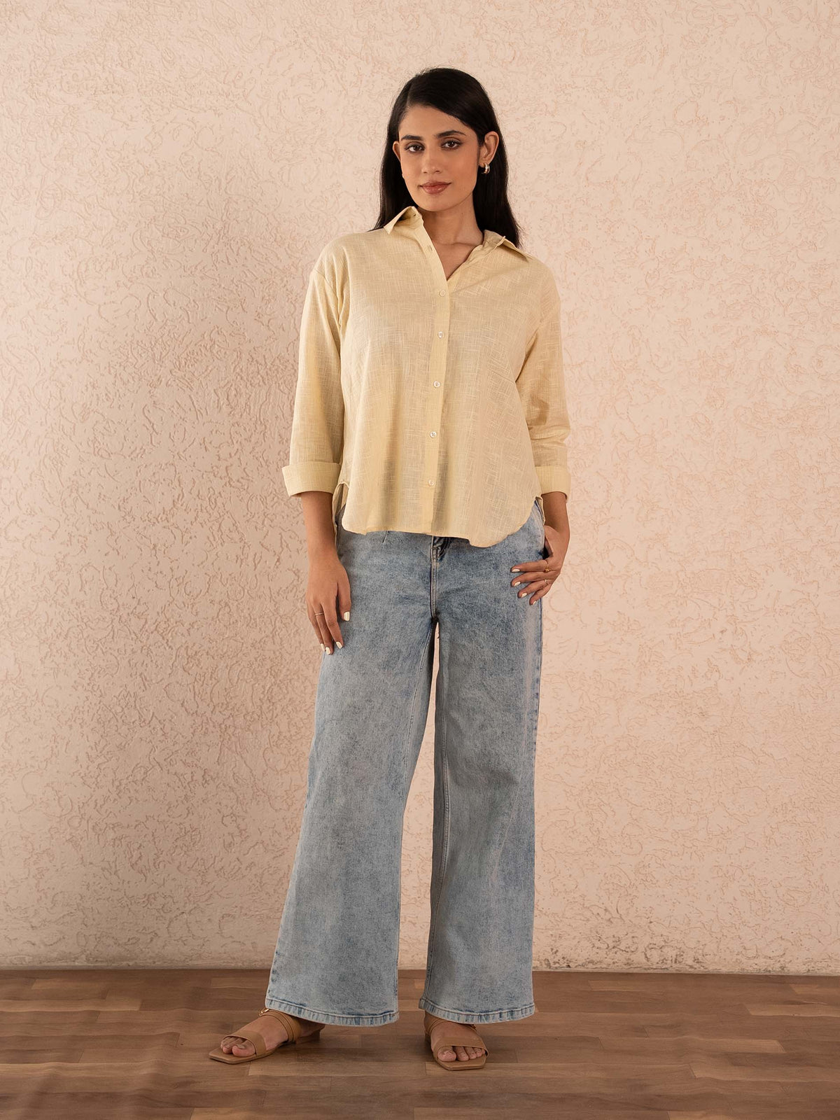 Pastel Yellow Textured Relaxed Cotton Shirt