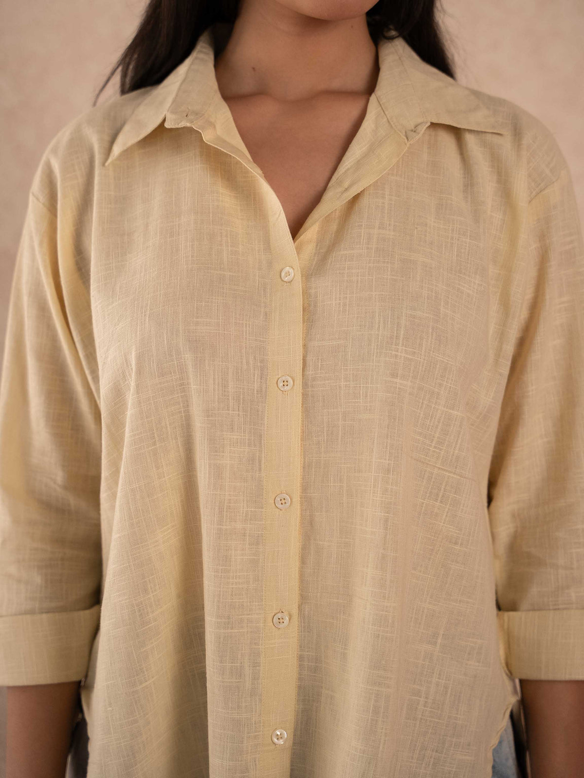 Pastel Yellow Textured Relaxed Cotton Shirt