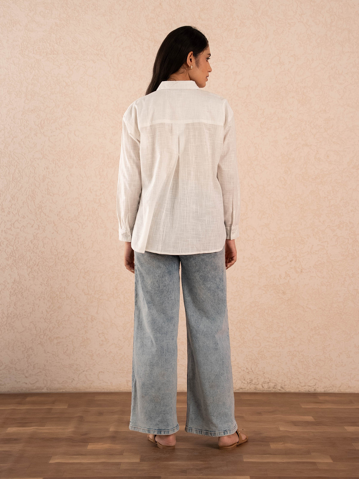 White Textured Relaxed Cotton Shirt