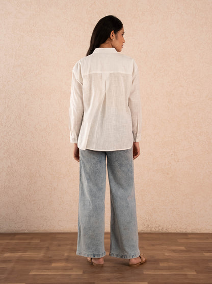 White Textured Relaxed Cotton Shirt