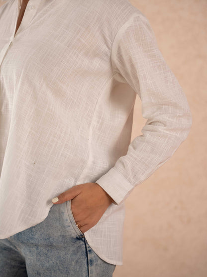 White Textured Relaxed Cotton Shirt