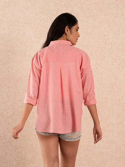Pink Textured Relaxed Cotton Shirt