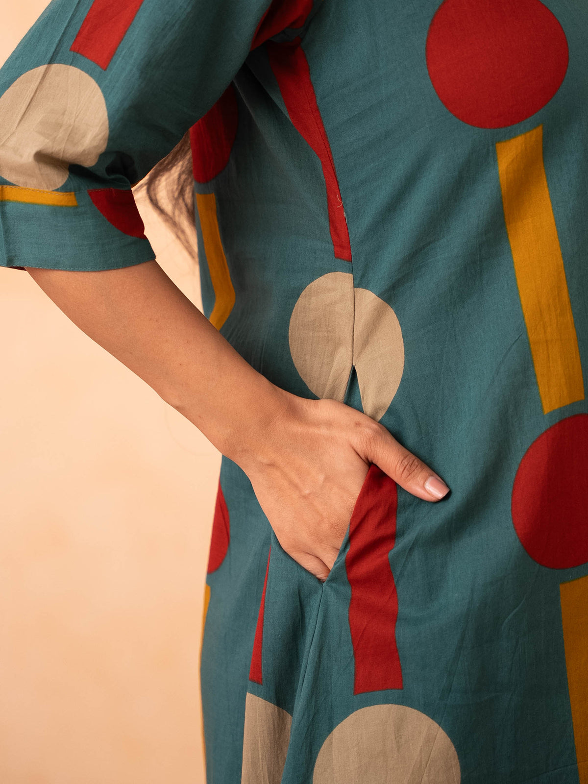 Teal Polka Dot & Stripe Print Kurta with Pants Set