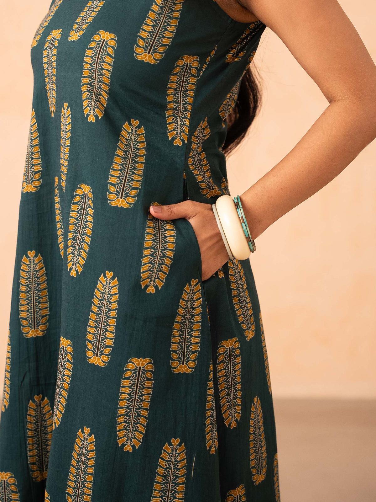 Teal Green Leaf Print Halter Neck Co-ord Set