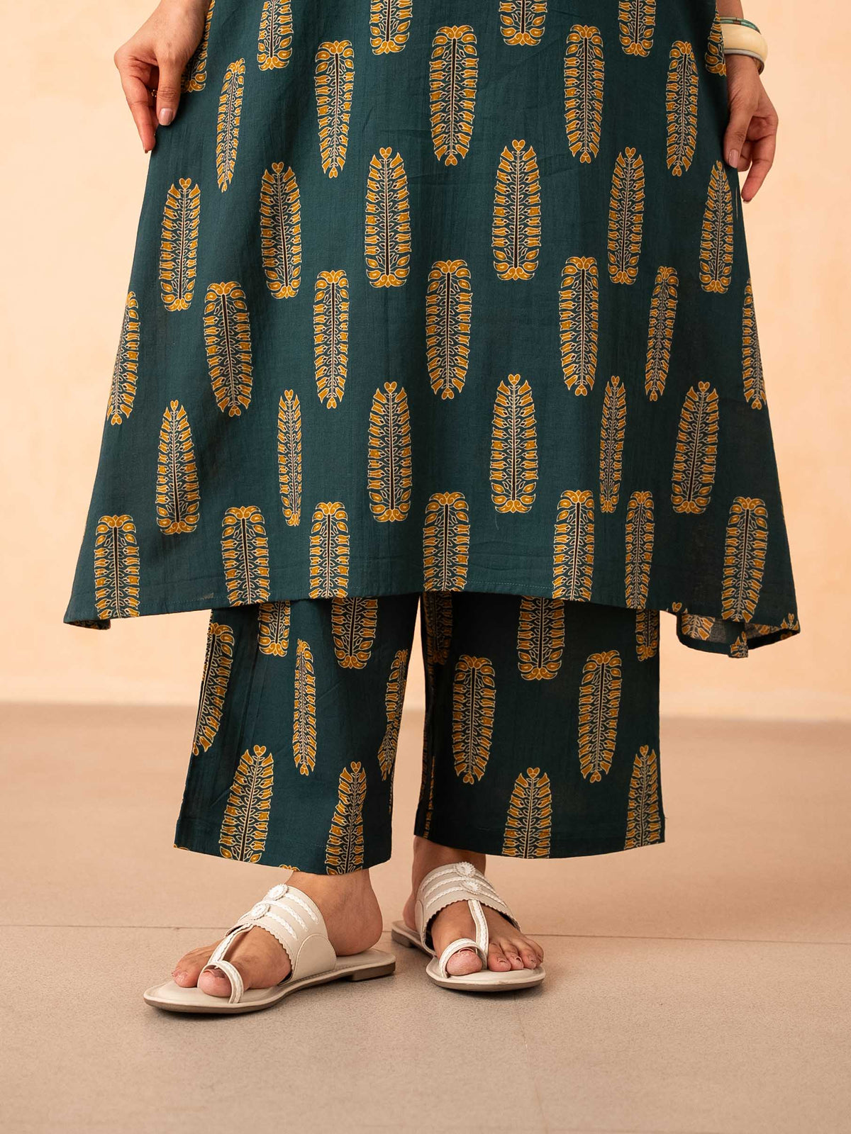 Teal Green Leaf Print Halter Neck Co-ord Set
