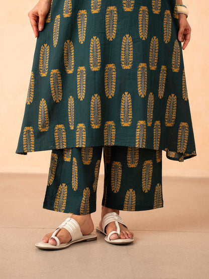 Teal Green Leaf Print Halter Neck Co-ord Set