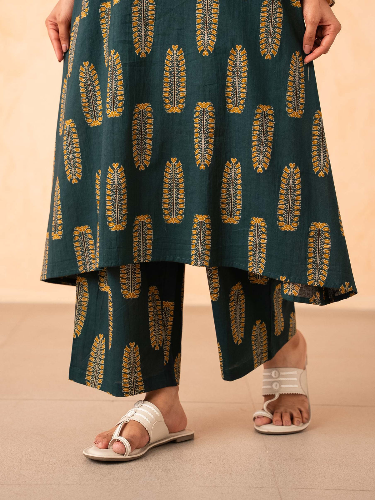 Teal Green Leaf Print Halter Neck Co-ord Set