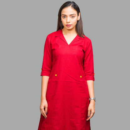 Collared Maroon Kurti with Pocket