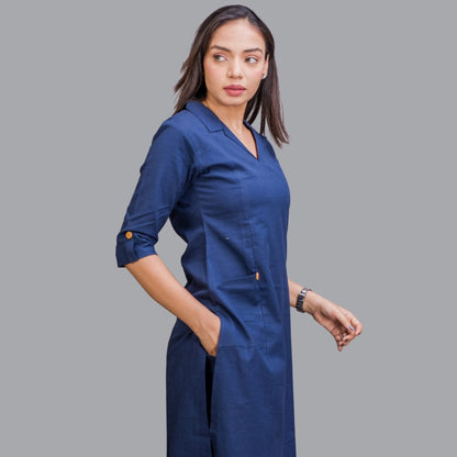 Collared Navy Blue Kurti with Pockets