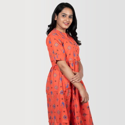 Coral Buta Print Kurti with Pocket