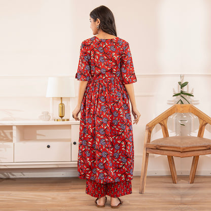 Red Floral Printed Cotton Co-ord Set