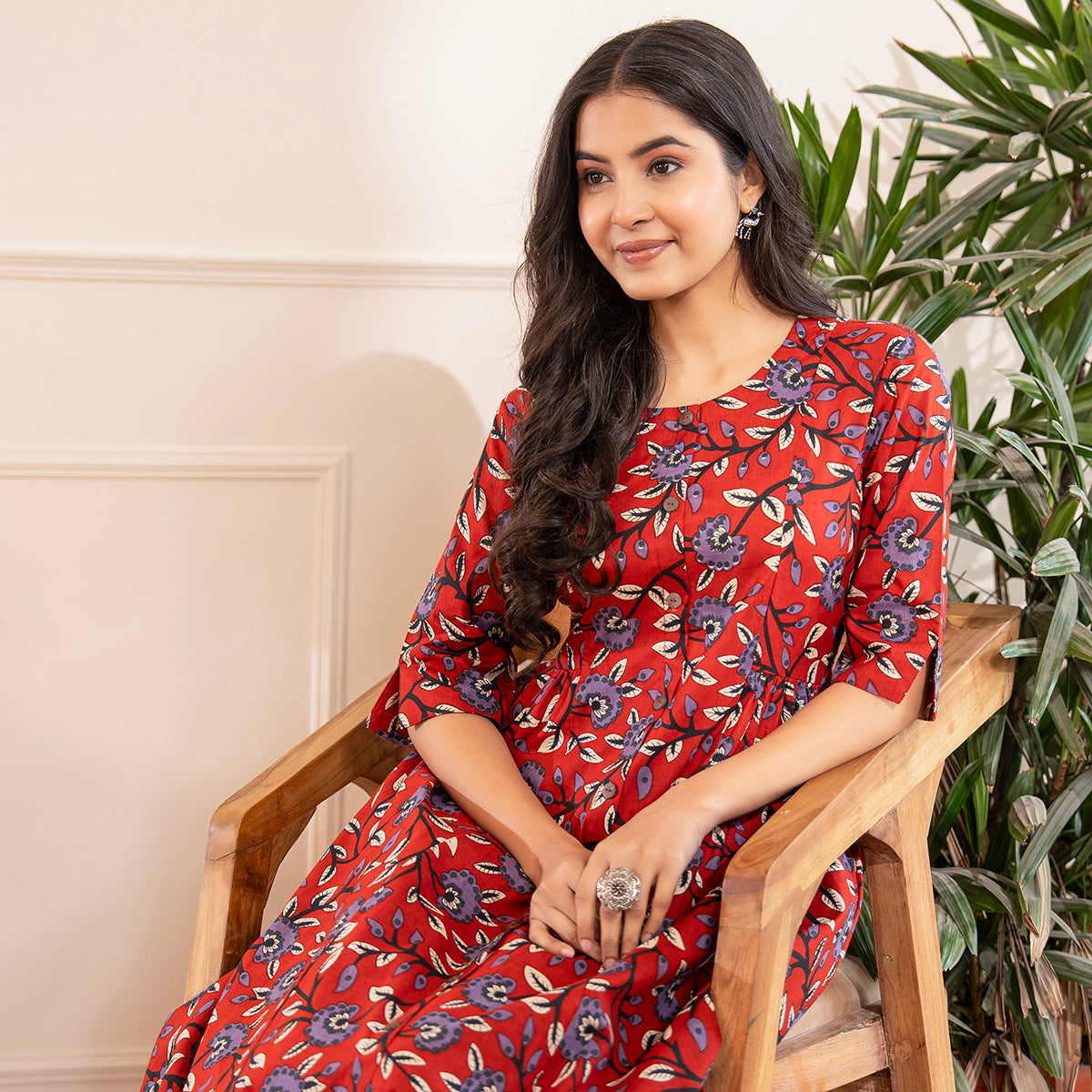 Red Floral Printed Cotton Co-ord Set