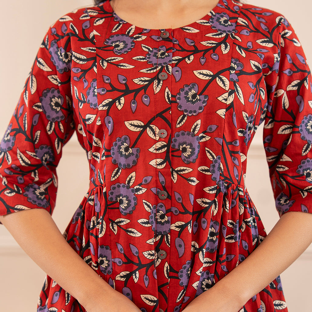 Red Floral Printed Cotton Co-ord Set