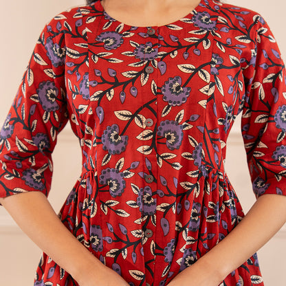 Red Floral Printed Cotton Co-ord Set