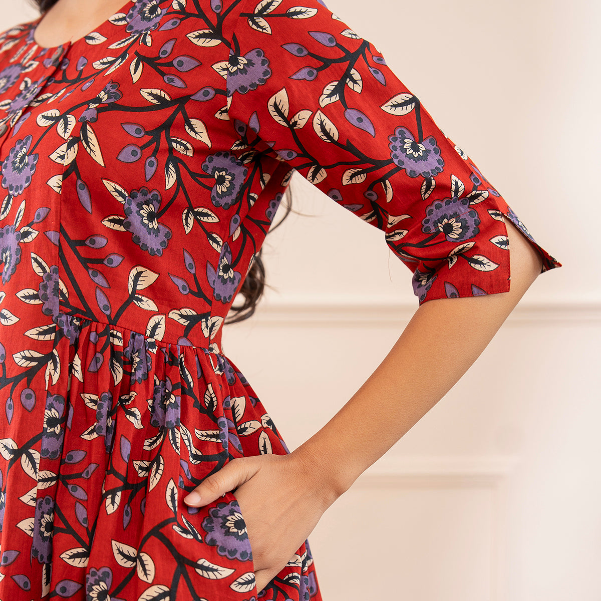 Red Floral Printed Cotton Co-ord Set