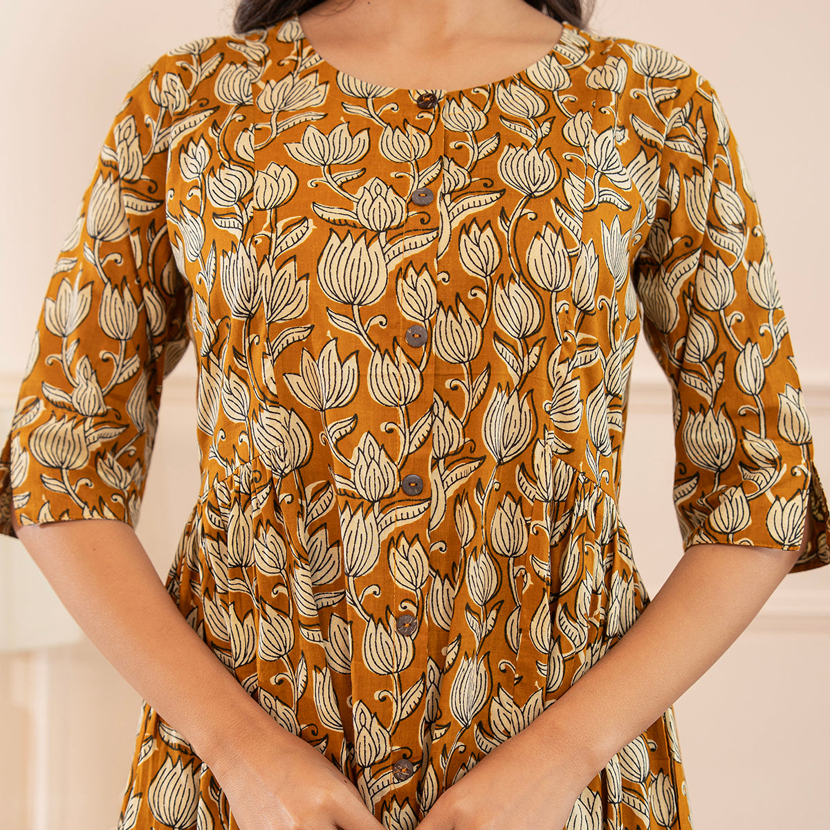 Mustard Yellow Floral Printed Cotton Kurta Palazzo Set With Dupatta