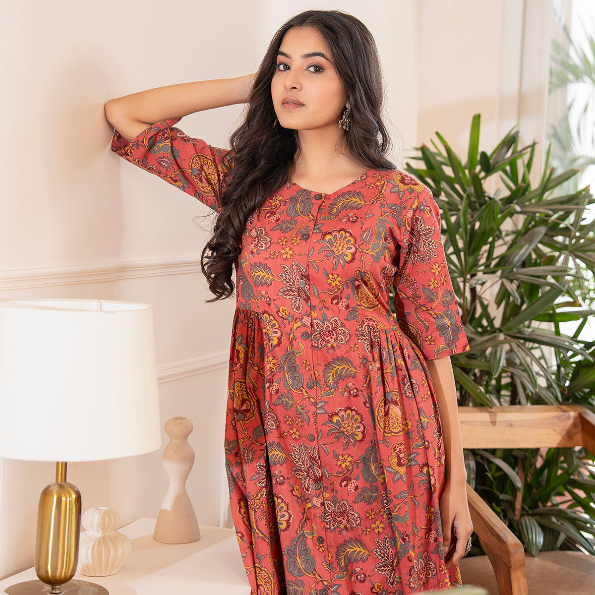 Rust Pink Floral Printed Cotton Co-ord Set