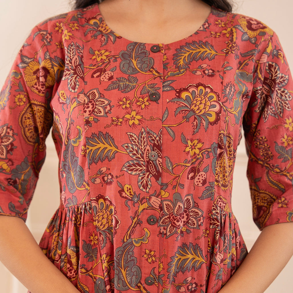 Rust Pink Floral Printed Cotton Co-ord Set