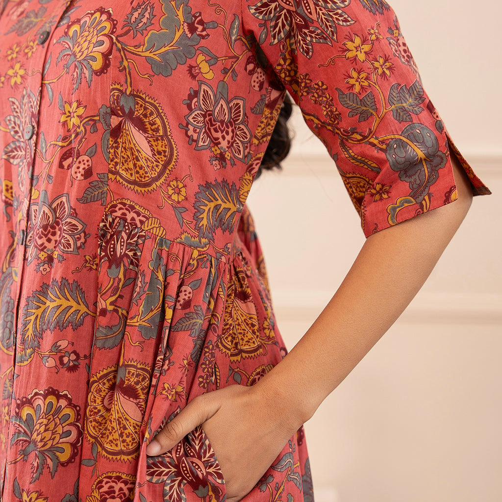Rust Pink Floral Printed Cotton Co-ord Set