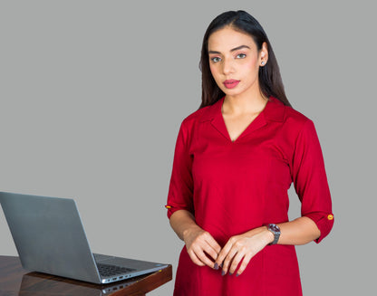 Collared Maroon Kurti with Pocket