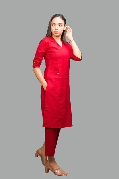 Collared Maroon Kurti with Pocket