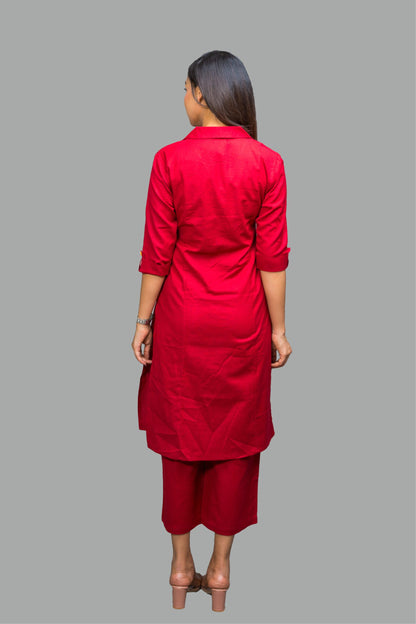 Collared Maroon Kurti with Pocket