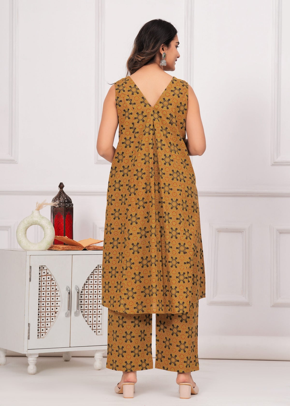 Mustard Yellow Ajrakh Print Cotton Co-ord Set