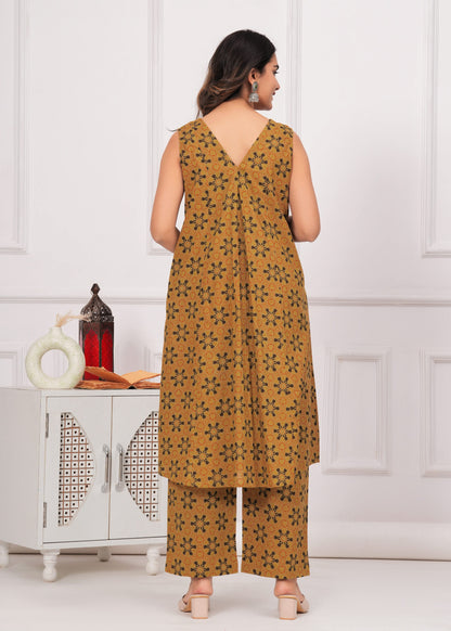 Mustard Yellow Ajrakh Printed Cotton Co-ord Set