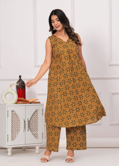 Mustard Yellow Ajrakh Printed Cotton Co-ord Set