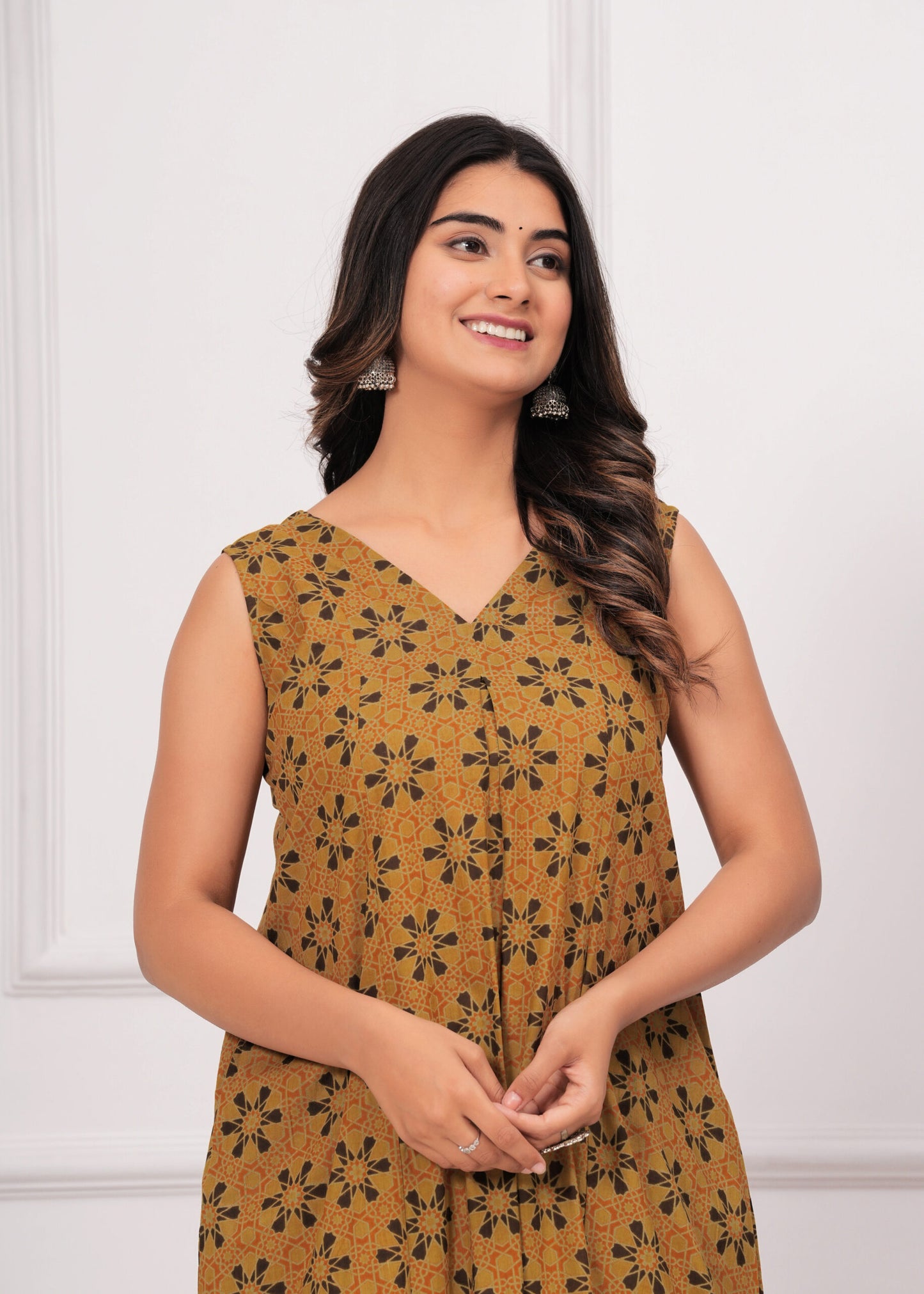 Mustard Yellow Ajrakh Printed Cotton Co-ord Set