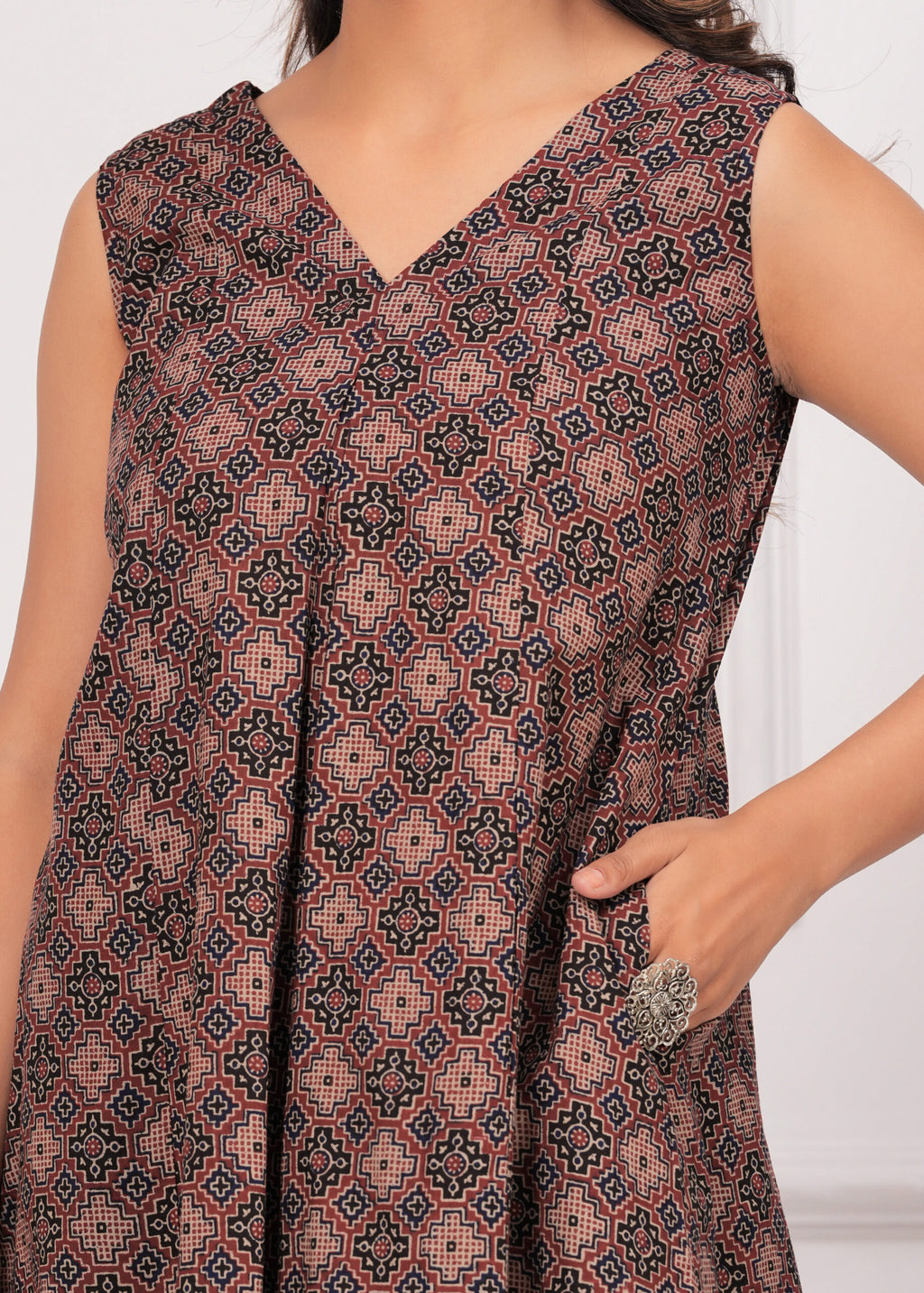 Maroon and Navy Blue Ajrakh Ptinted Cotton Co-ord Set
