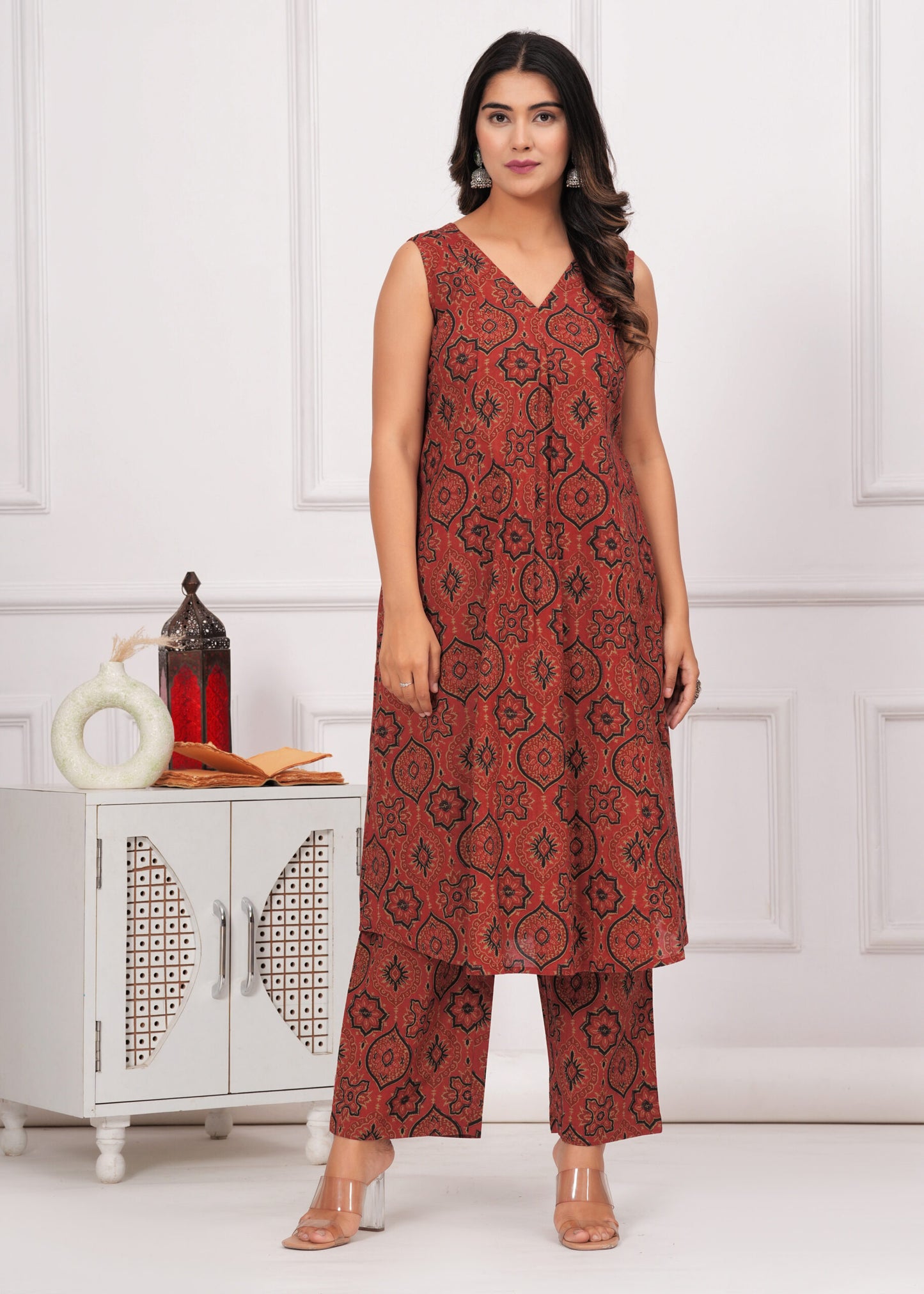 Red Ajrakh Printed Cotton Co-ord Set