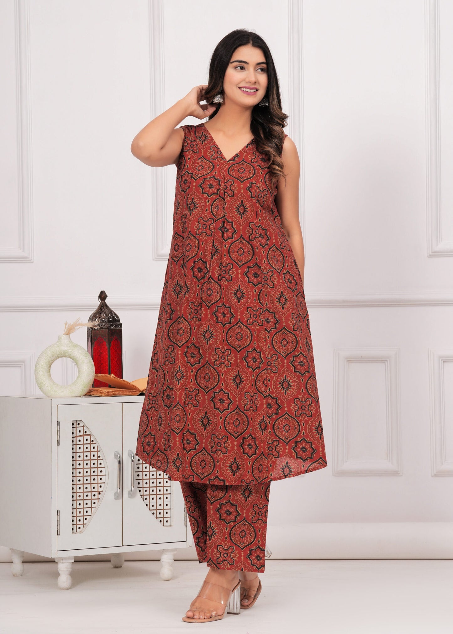 Red Ajrakh Printed Cotton Co-ord Set