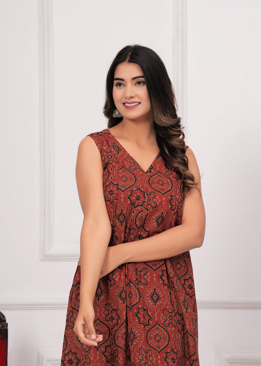 Red Ajrakh Printed Cotton Co-ord Set