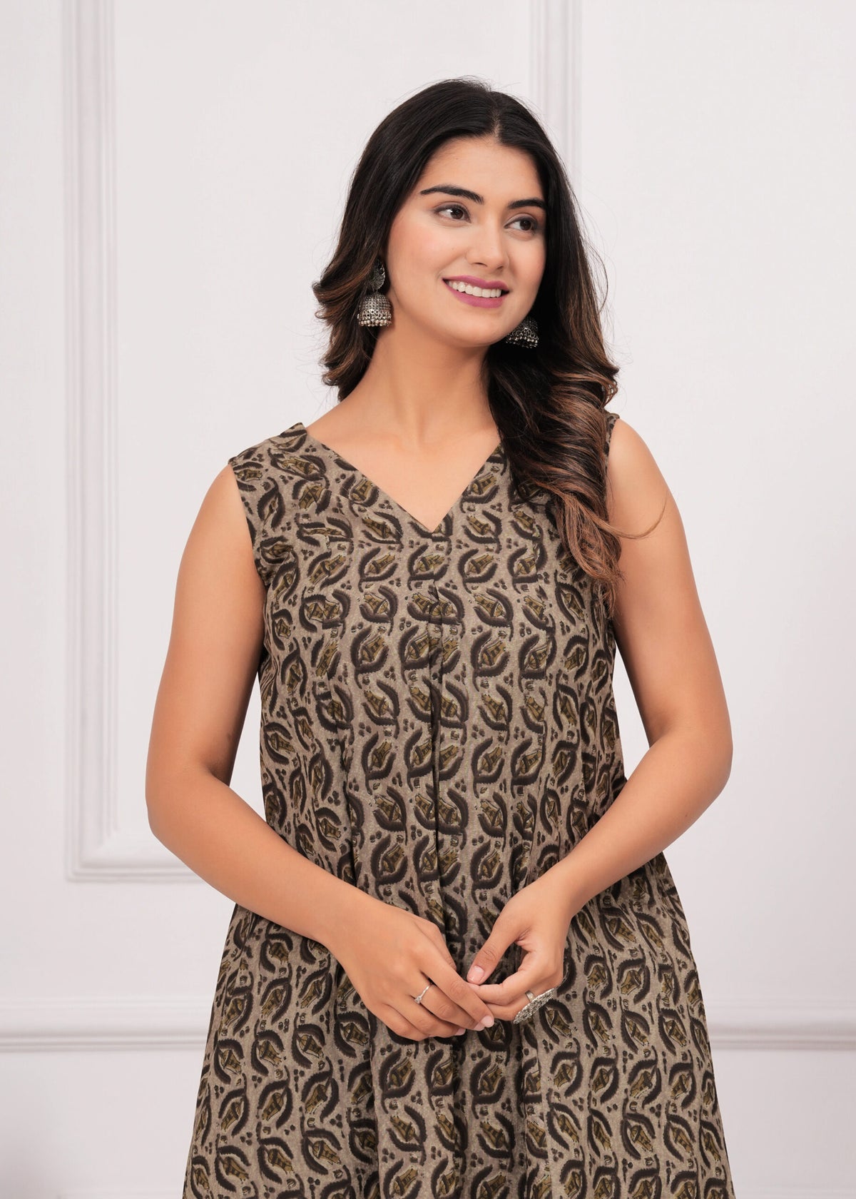 Taupe Grey Ajrakh Printed Cotton Co-ord Set