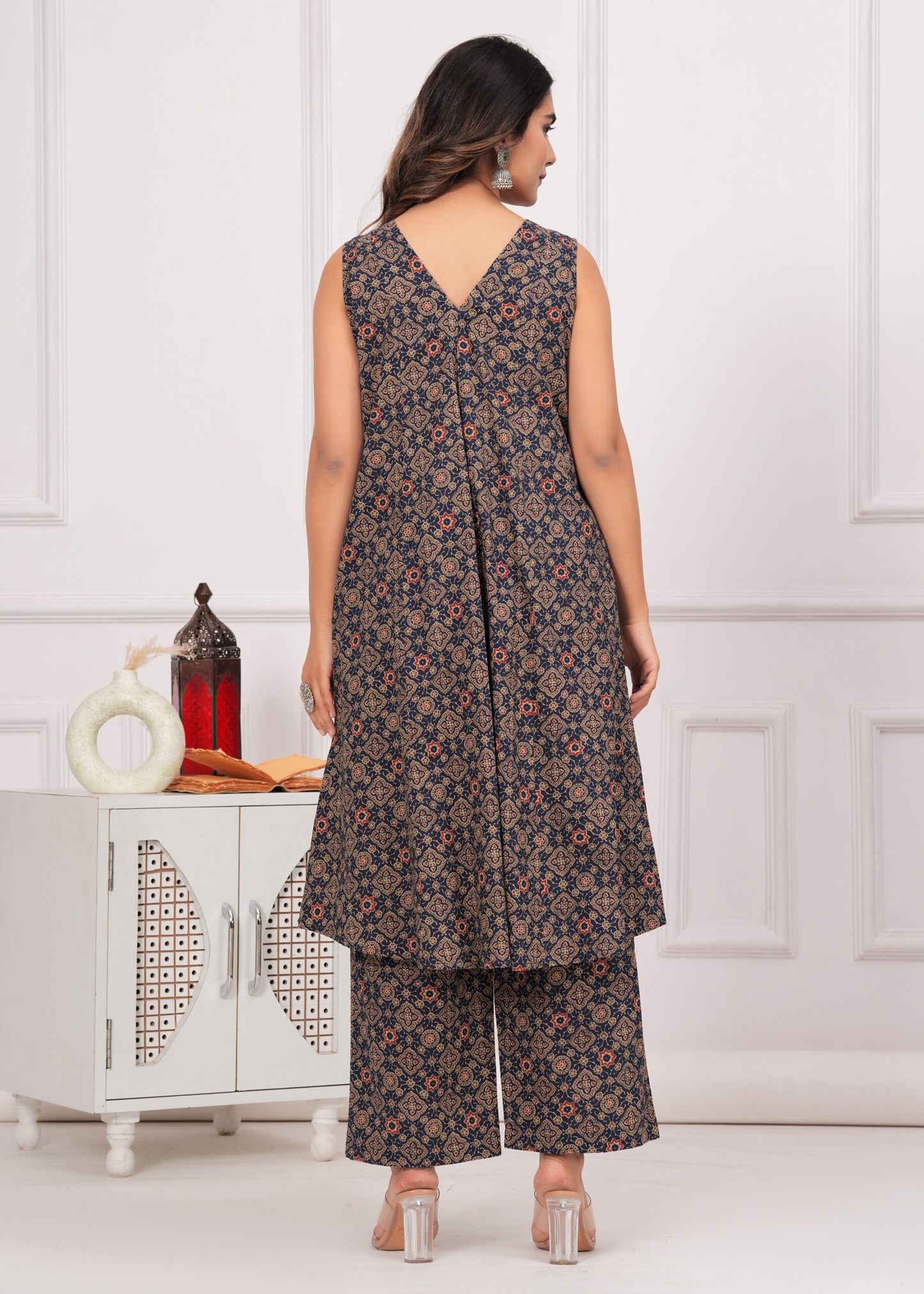 Navy blue Ajrakh Printed Cotton Co-ord Set